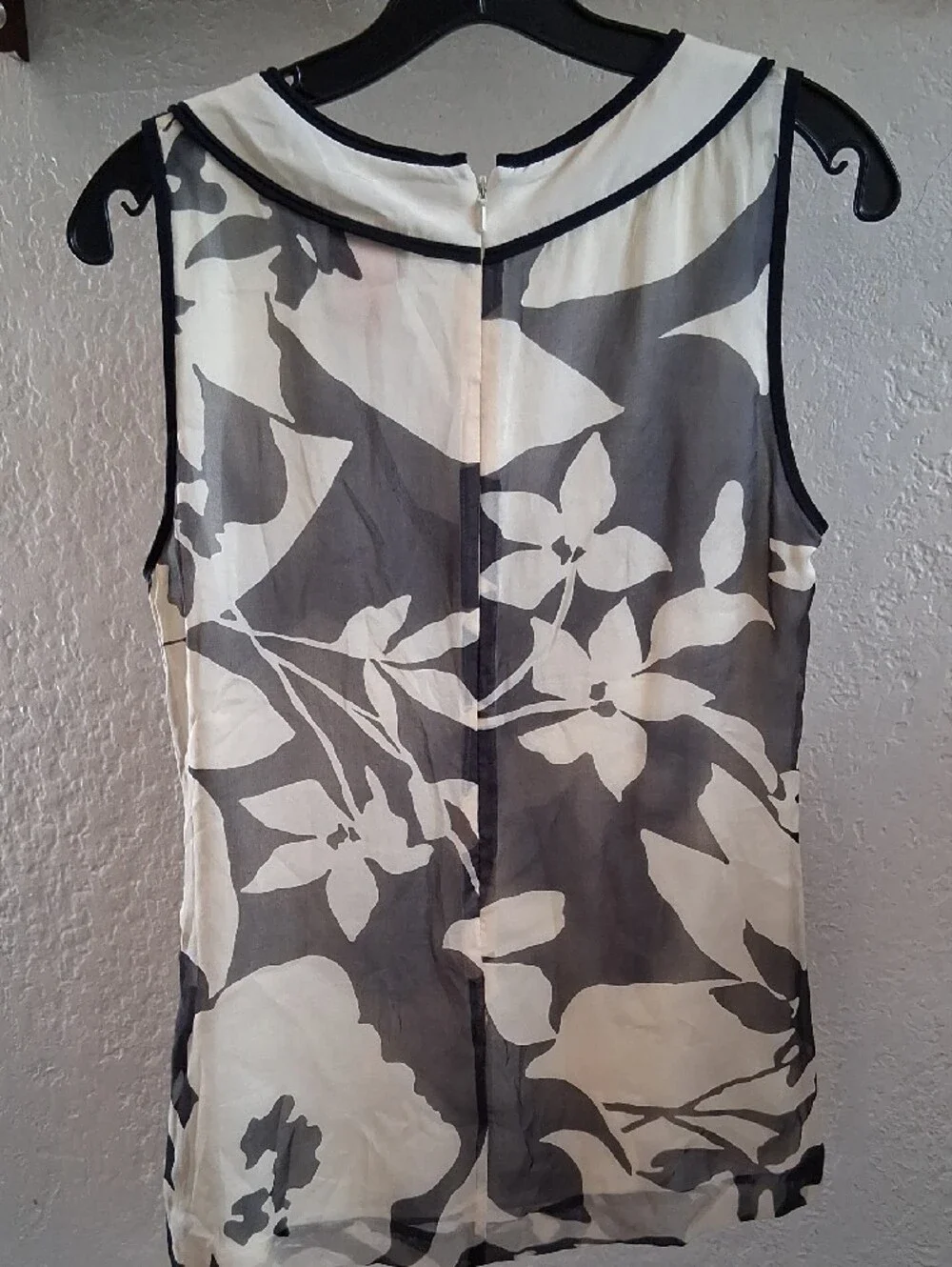 Tory Burch Navy & White Floral V-Neck Camisole with Rosette Trim